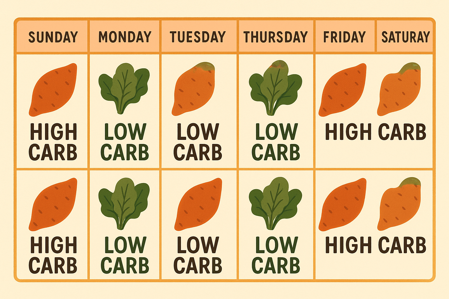 Carbohydrate cycling schedule for vegan bodybuilding