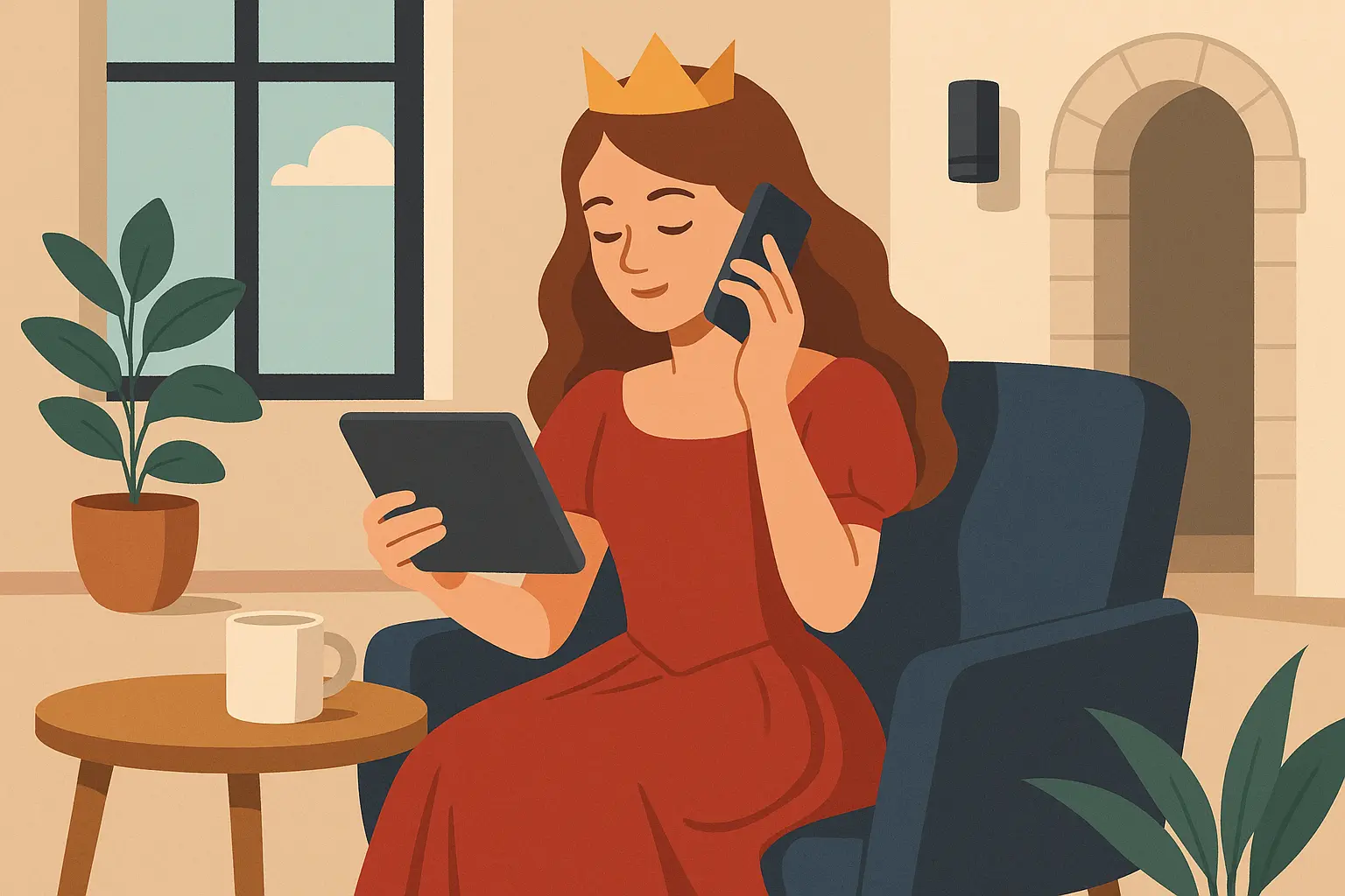 Fantasy princess in magical realm with dragons