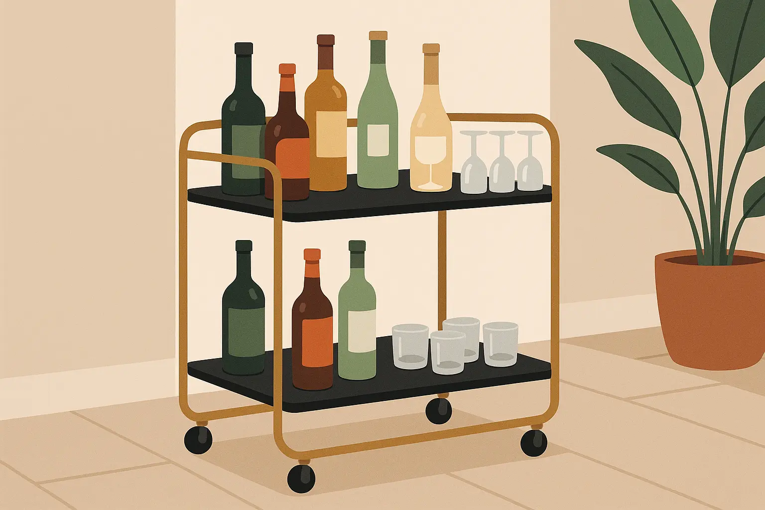 Rolling bar cart with storage