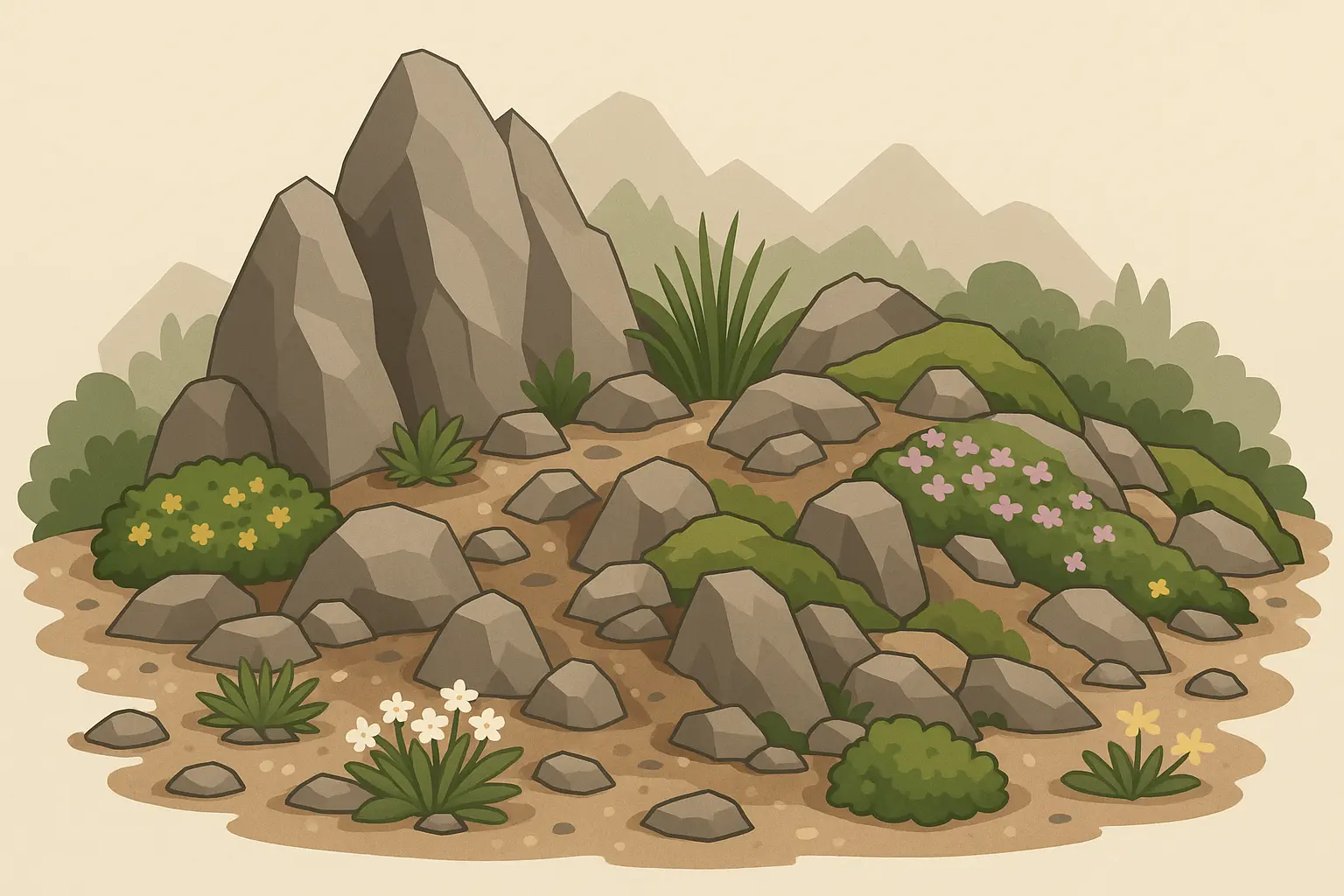 Alpine rock garden with mountain-inspired landscaping