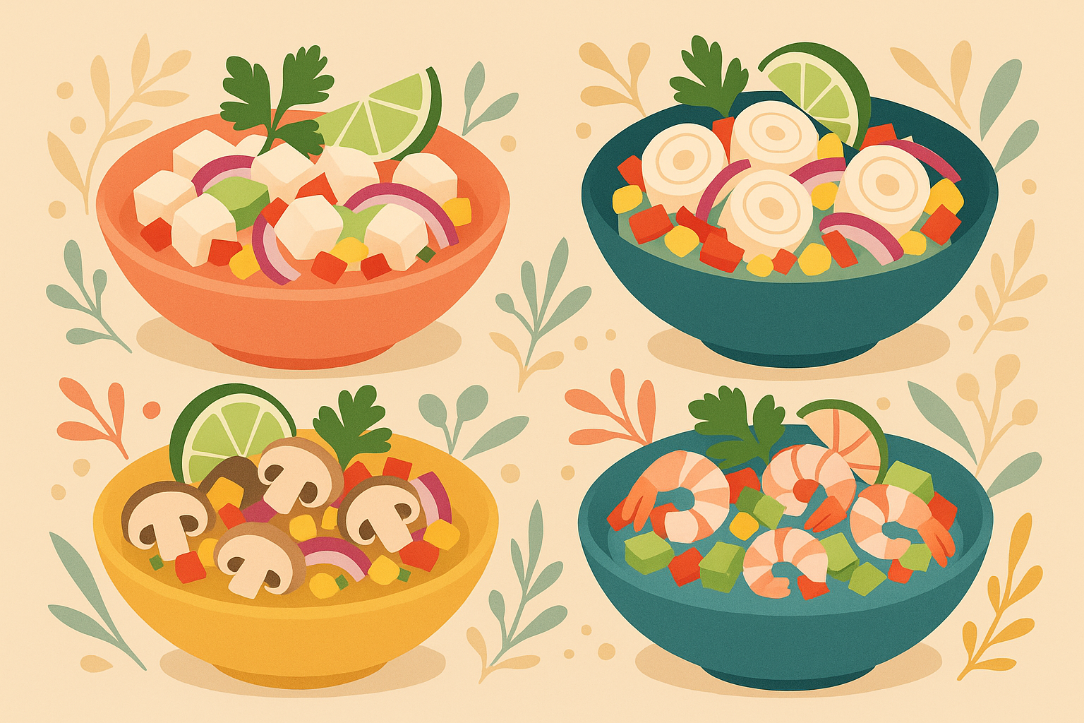 Modern ceviche variations with plant-based proteins and global flavors