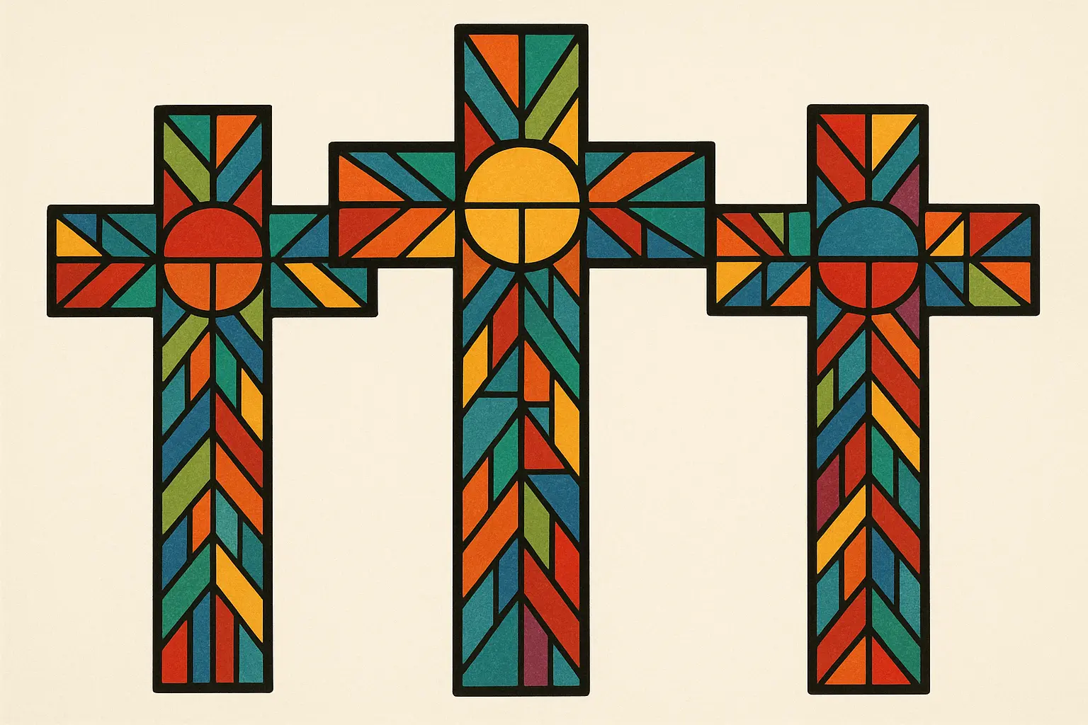Stained glass three crosses tattoo design