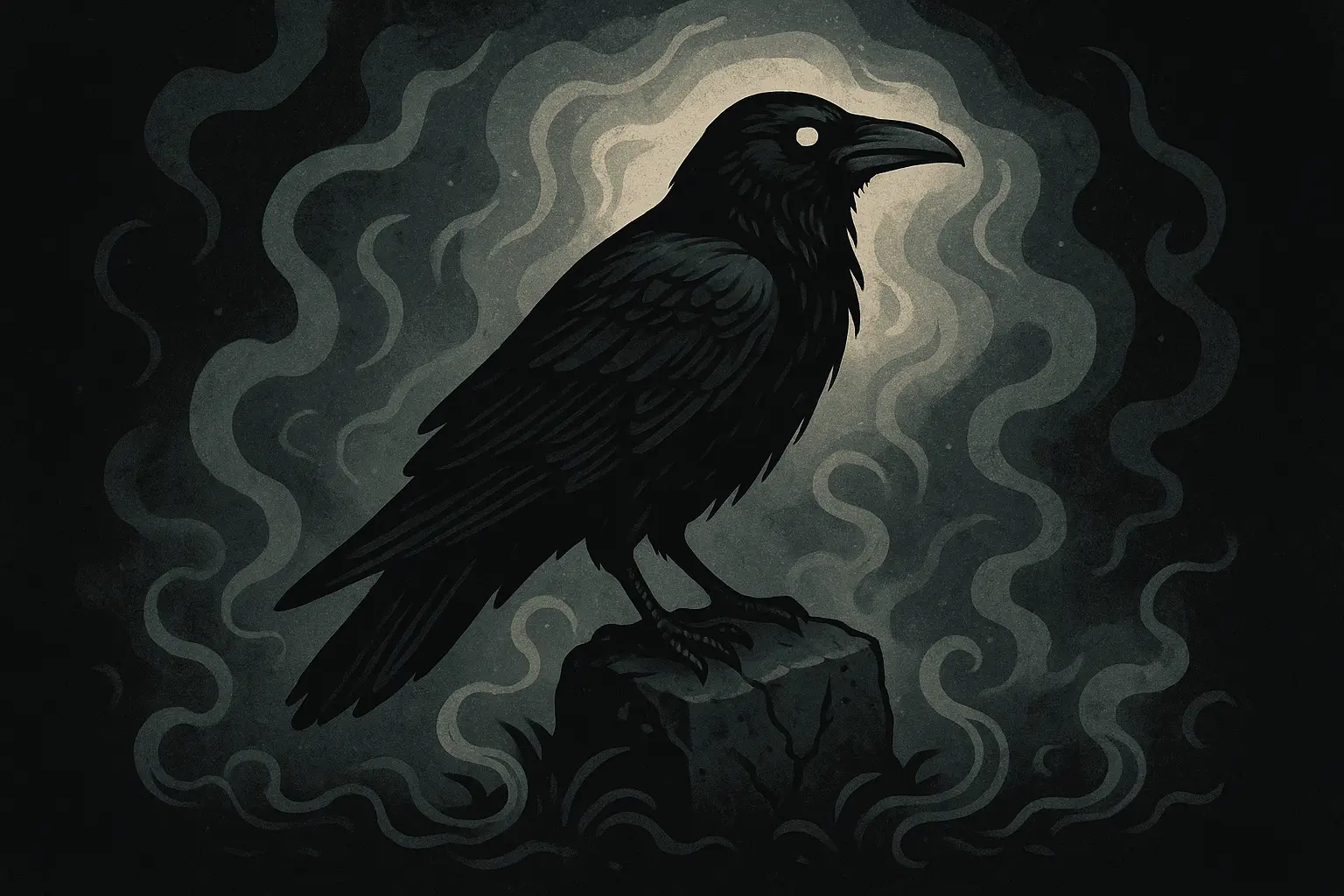 Raven tattoo design with dark feathers