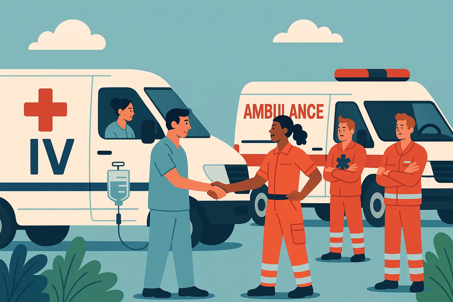 Mobile IV emergency response coordination with EMS