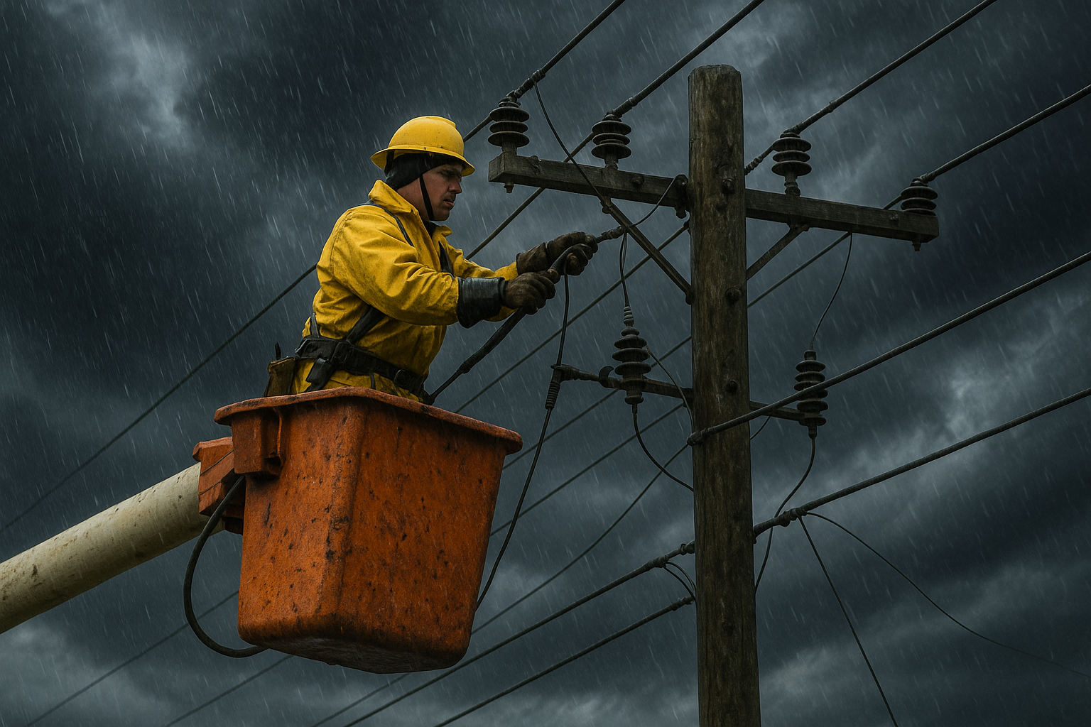 Florida lineman working on power lines