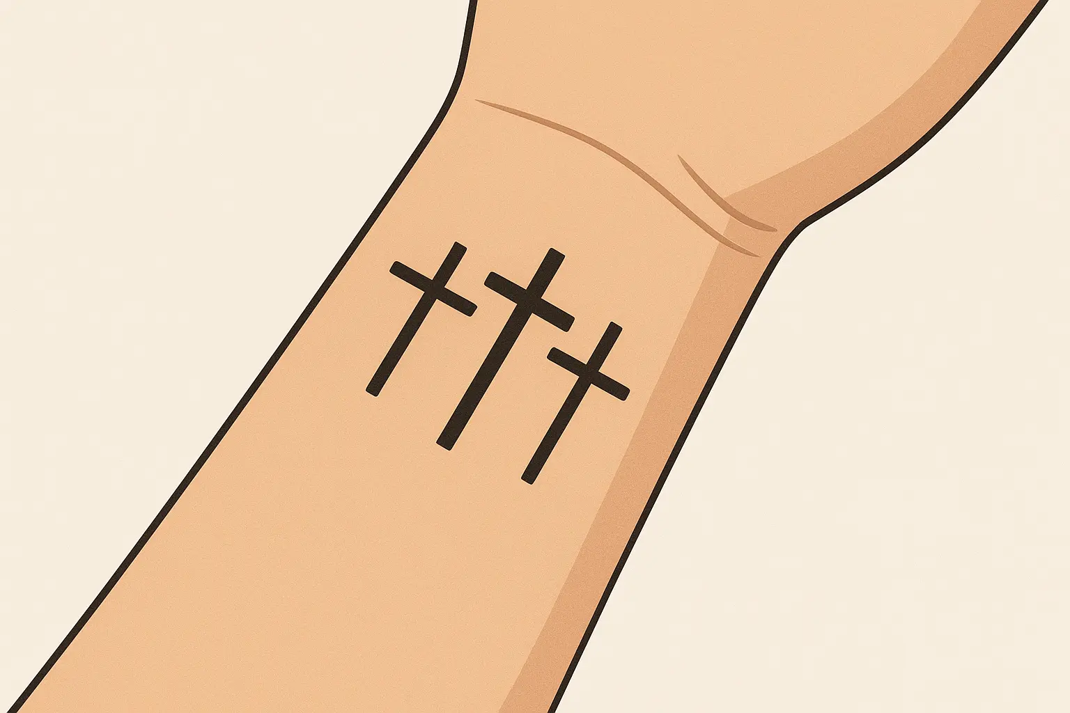Decorative three cross tattoo with roses and symbolic elements