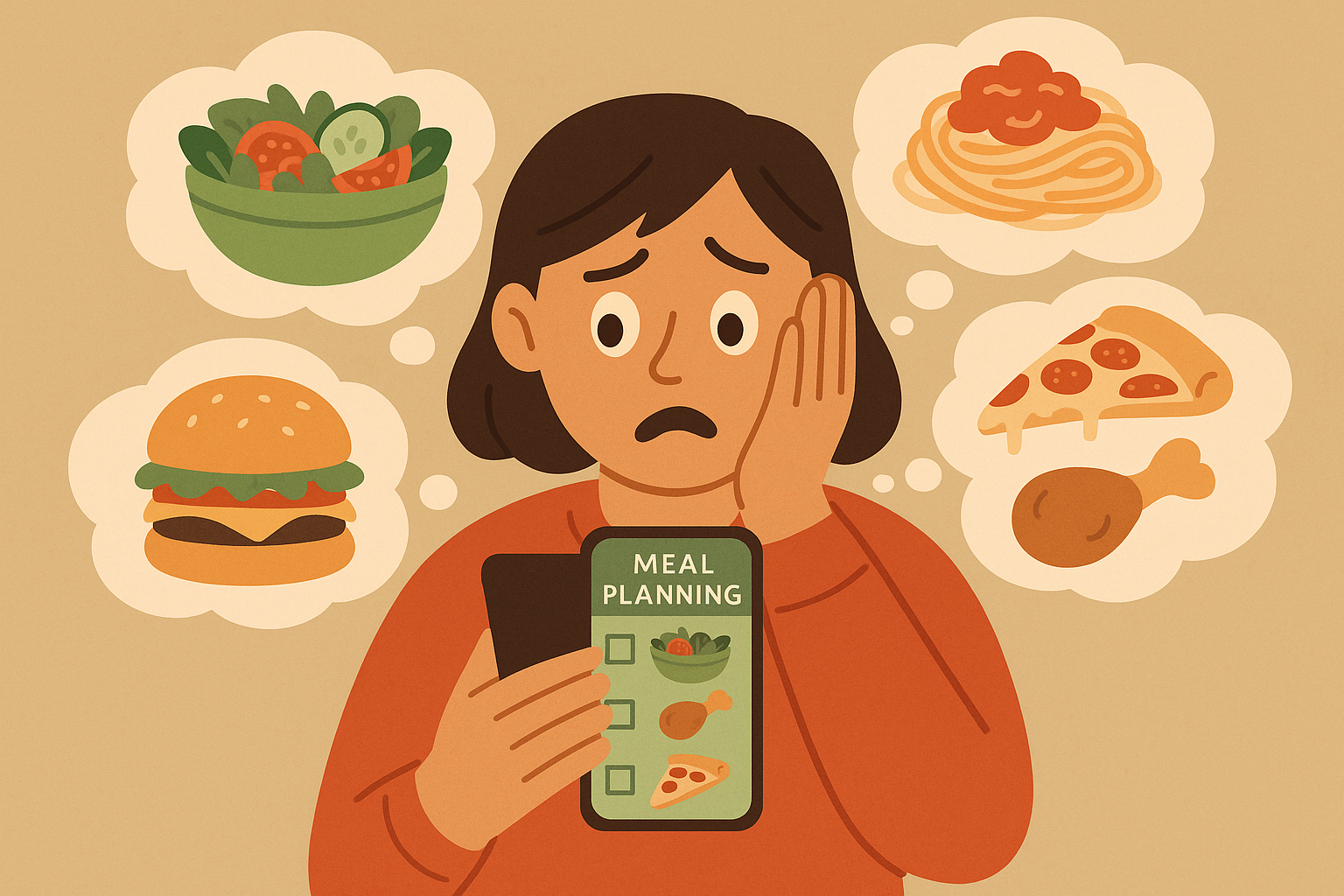 Digital meal planning interface showing decision fatigue