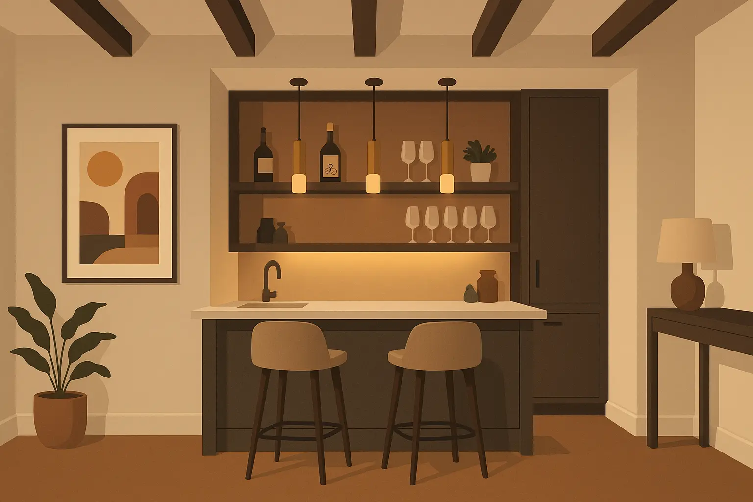 Modern wet bar design with sleek countertops