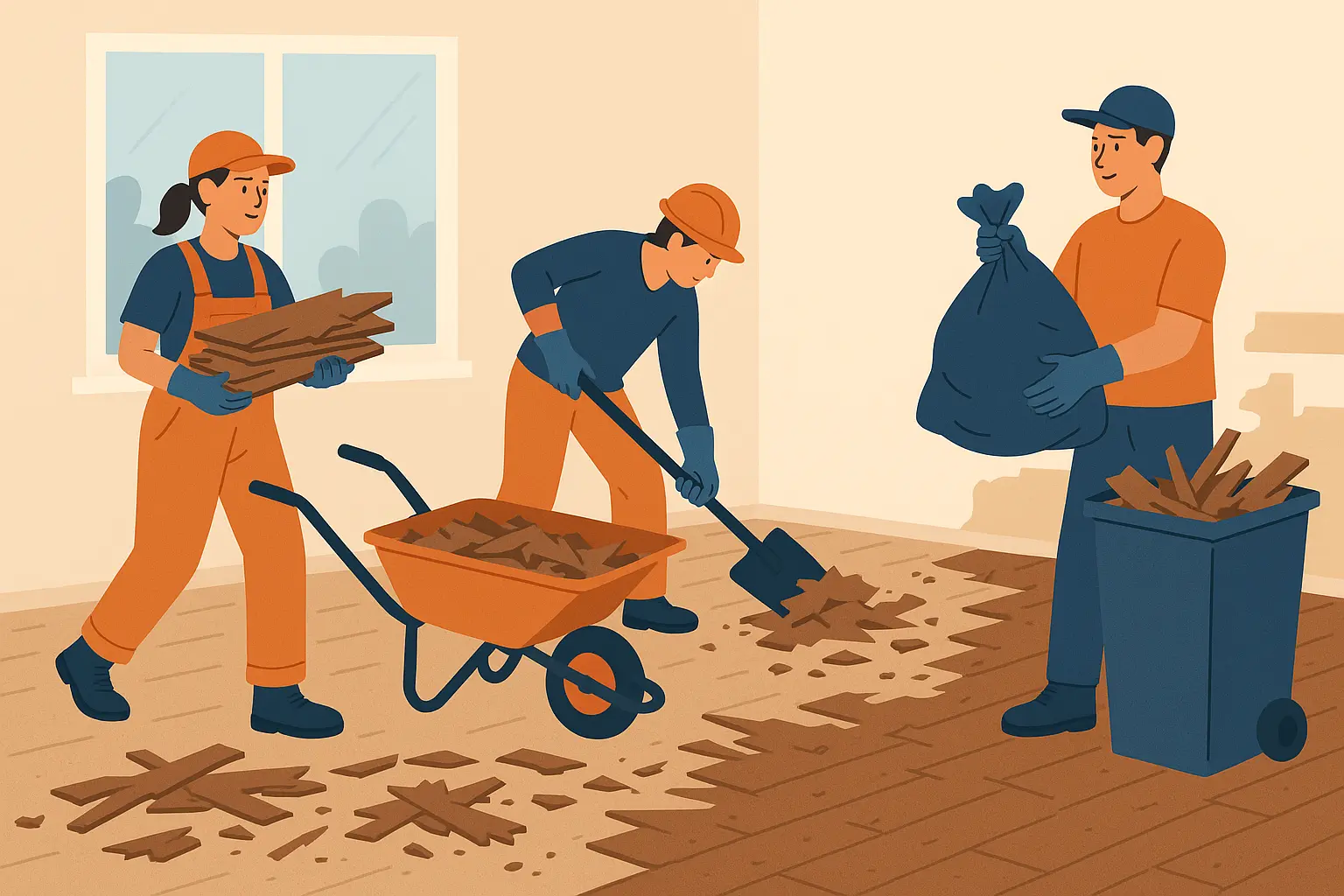 Professional flooring debris removal service in action