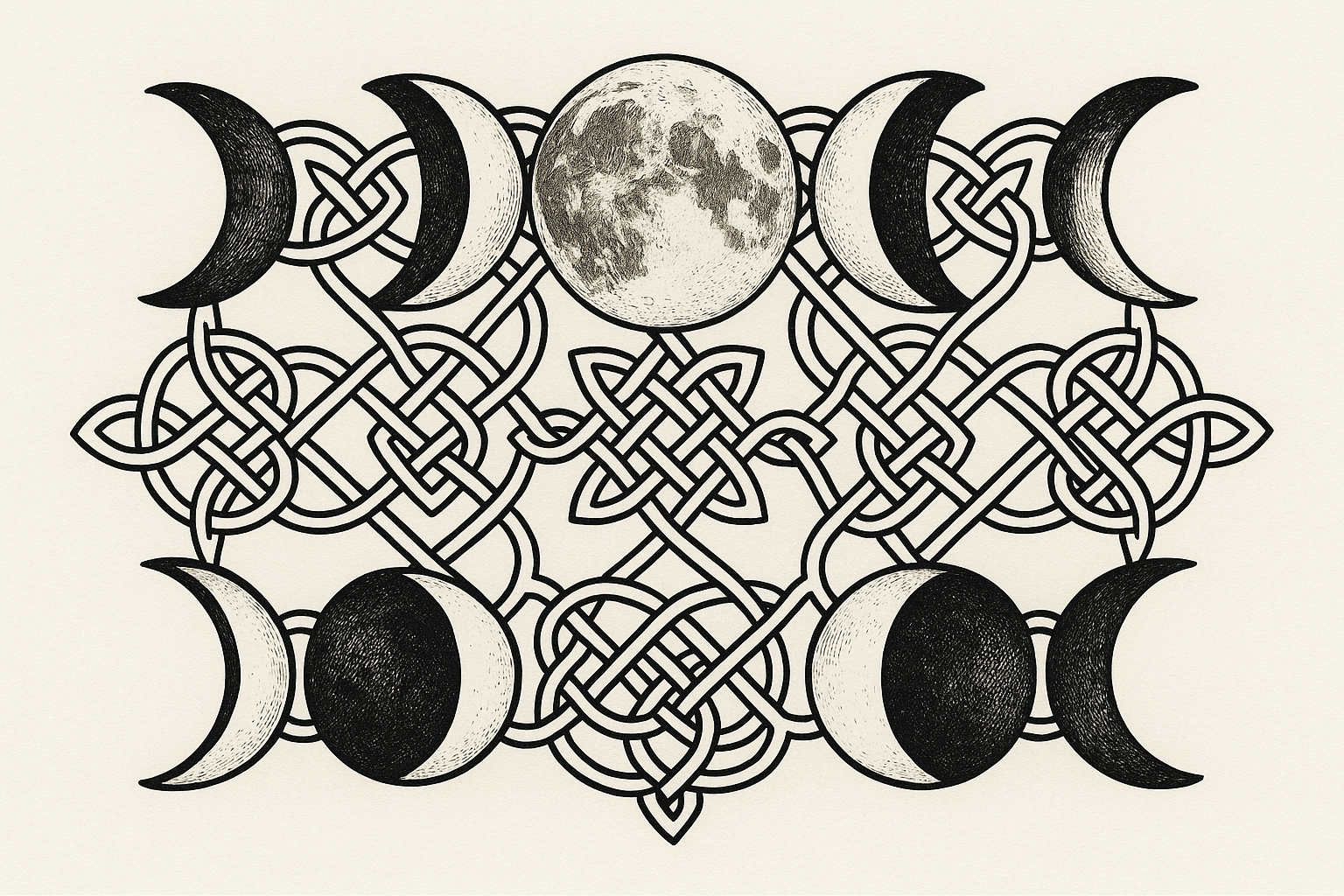 Celtic moon phases and vine pattern designs