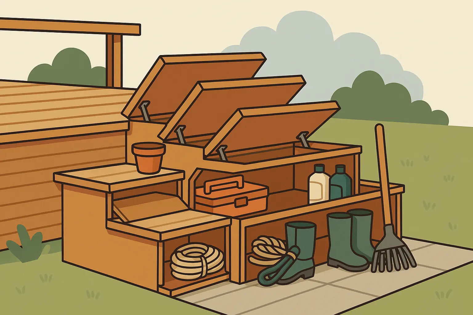 Integrated storage deck steps