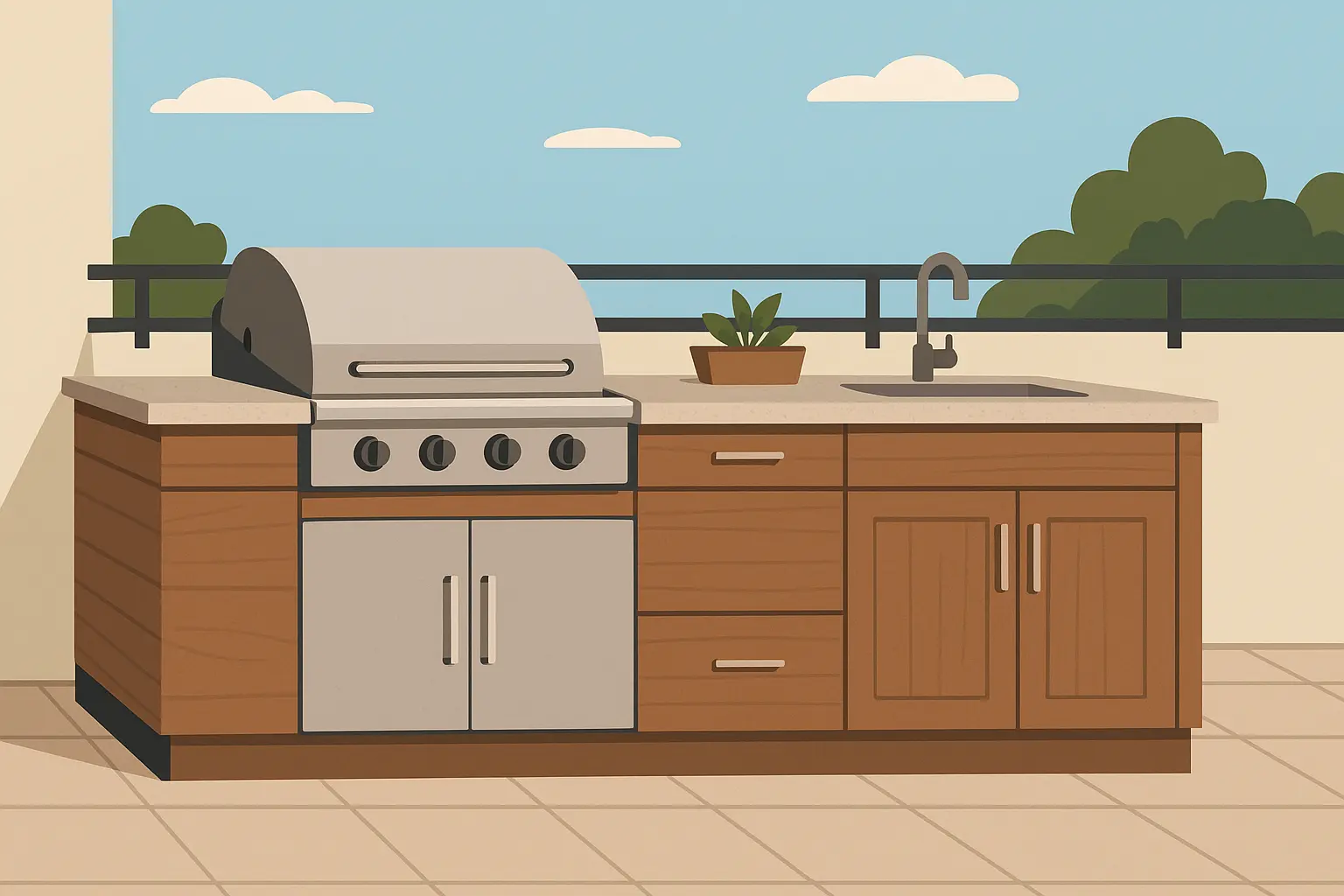 Outdoor kitchen and grilling station setup