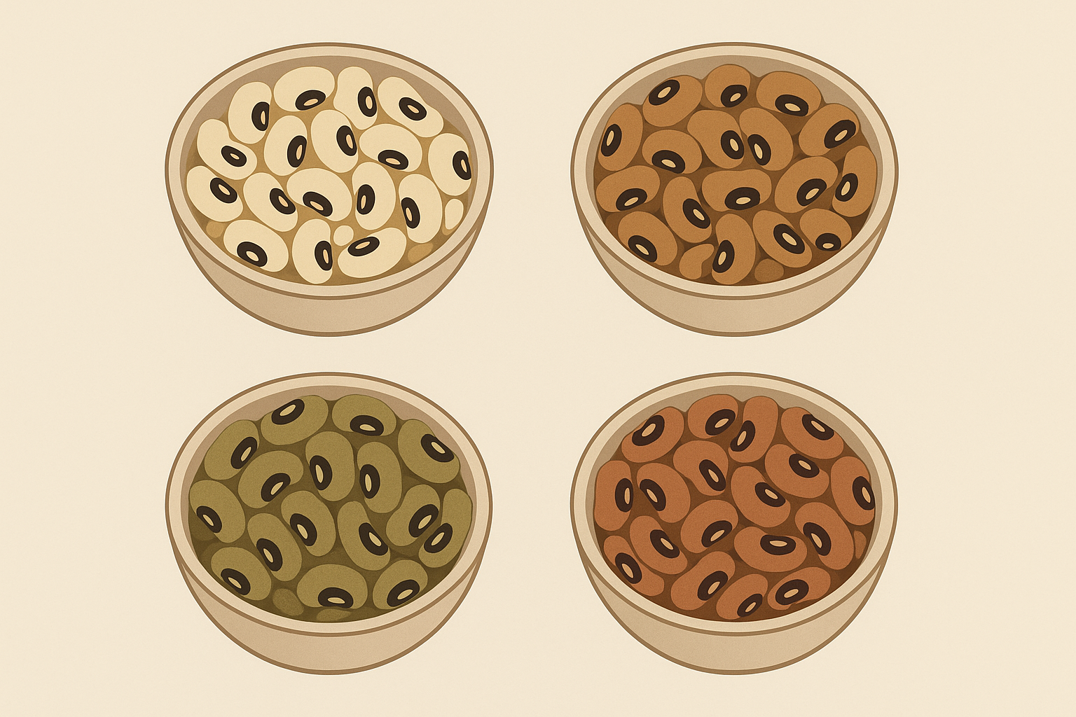 Different varieties of heirloom black eyed peas
