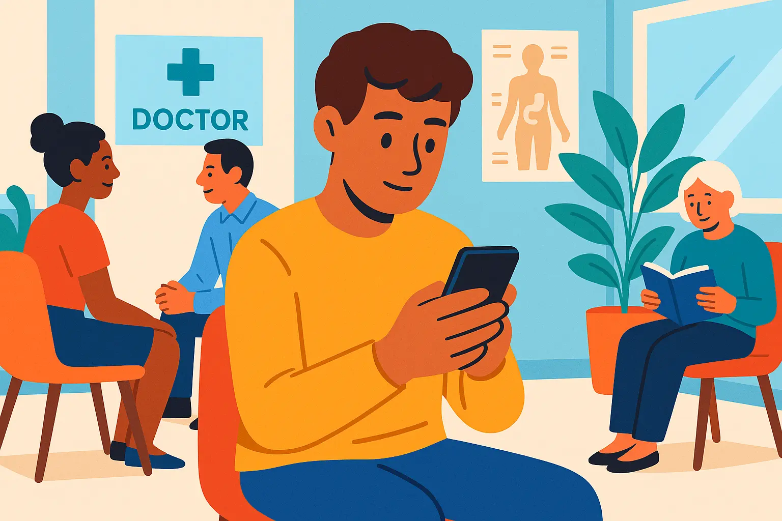 Person reading deadtime stories on phone while waiting