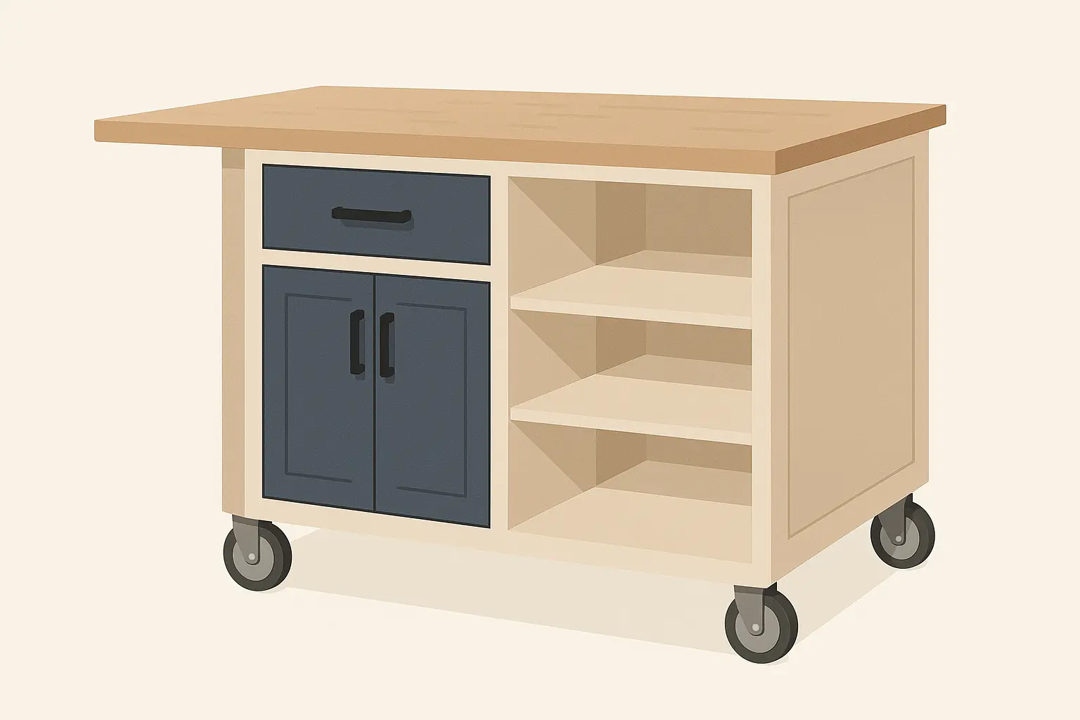Mobile island breakfast bar with wheels