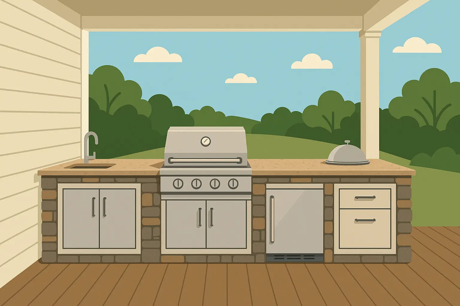 Outdoor kitchen extension on back porch