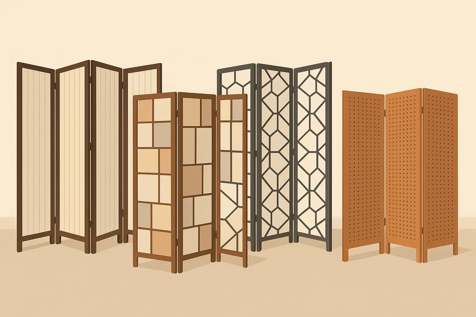 Traditional folding screen room divider in modern living space