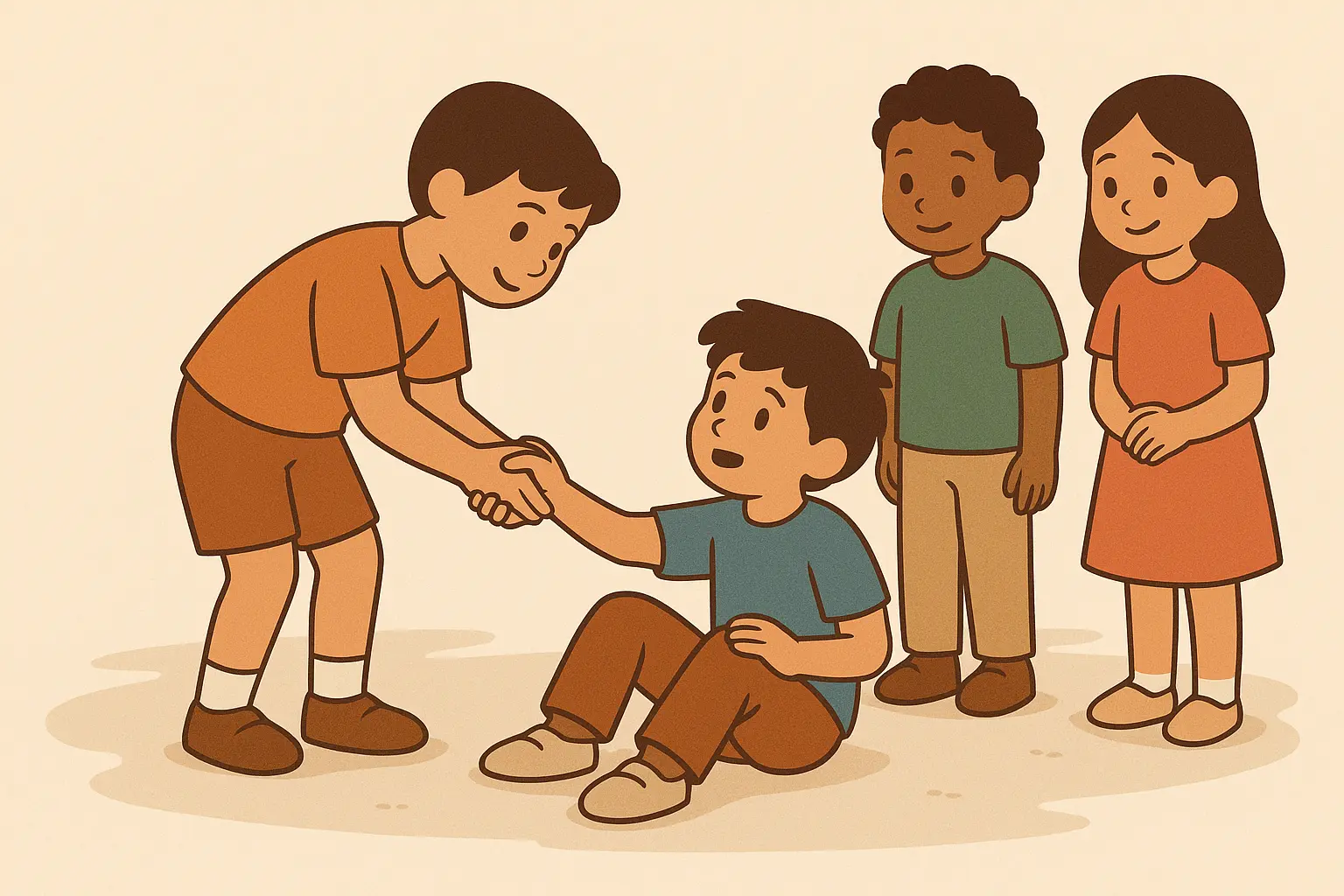 Children showing kindness and helping each other