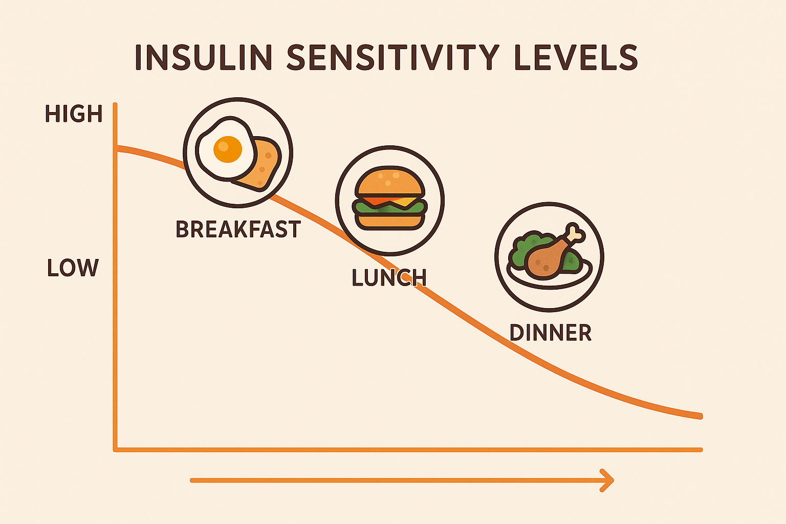 Graph showing insulin sensitivity declining throughout the day