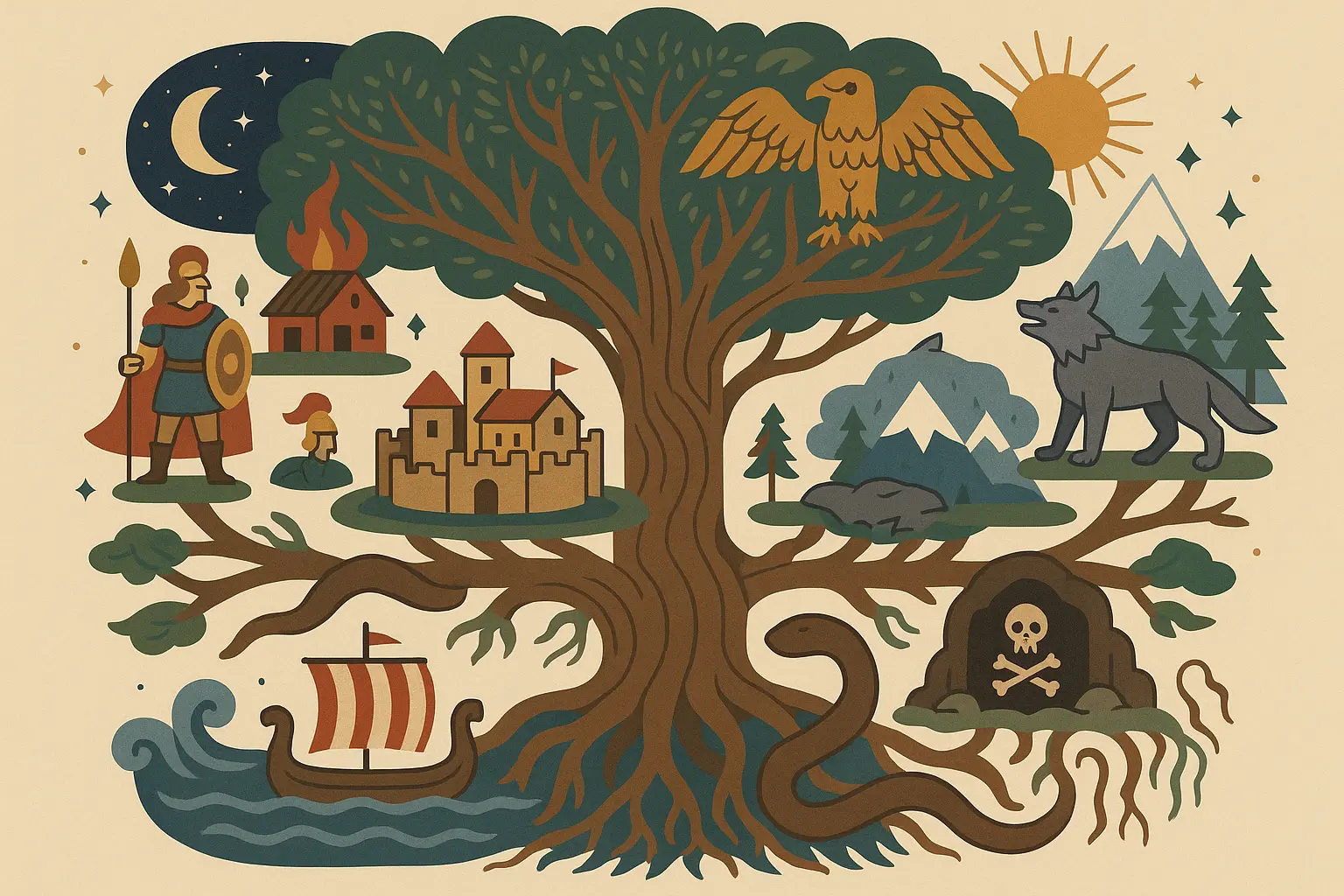 Cosmic world tree connecting different realms