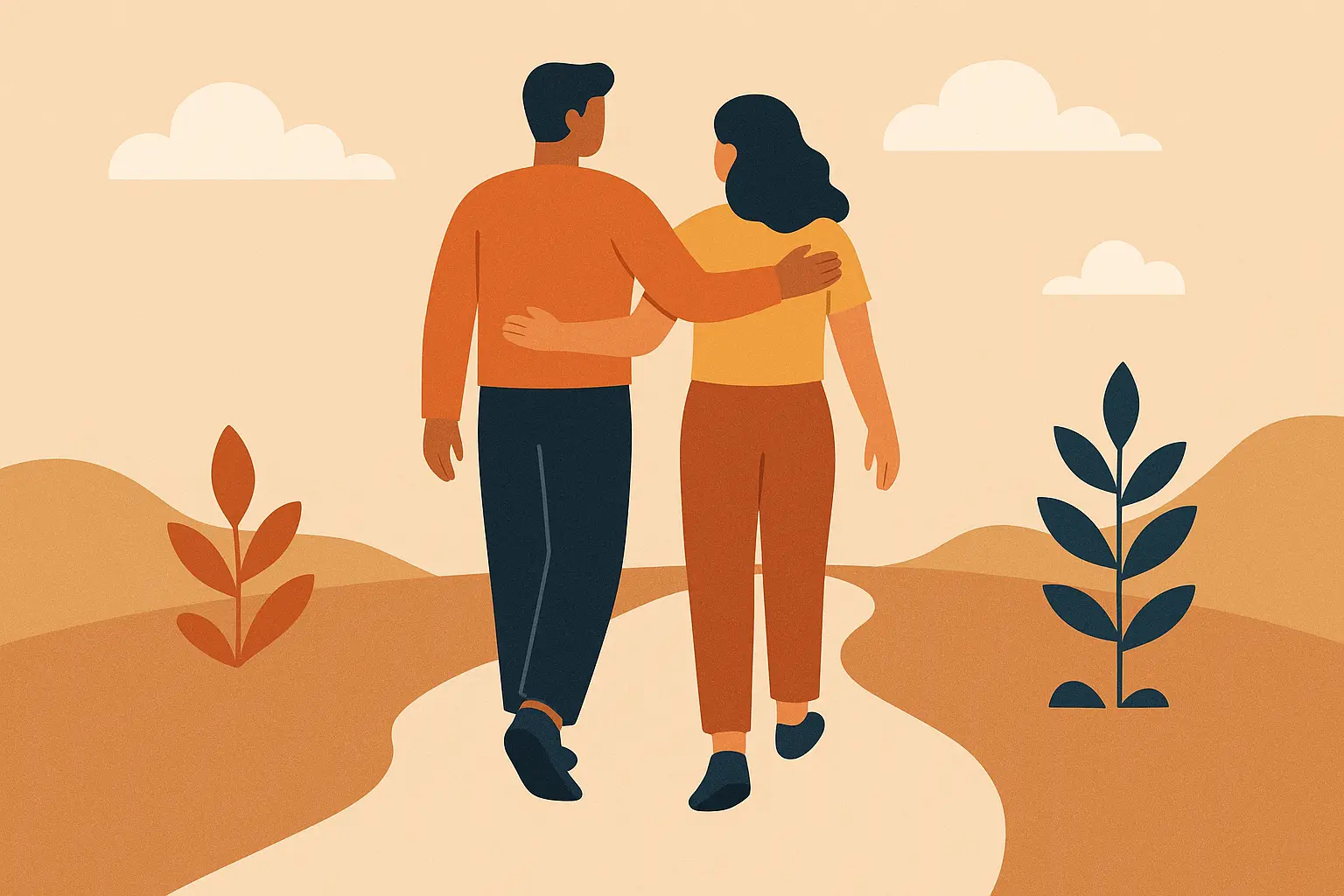 Couple walking together in vintage setting