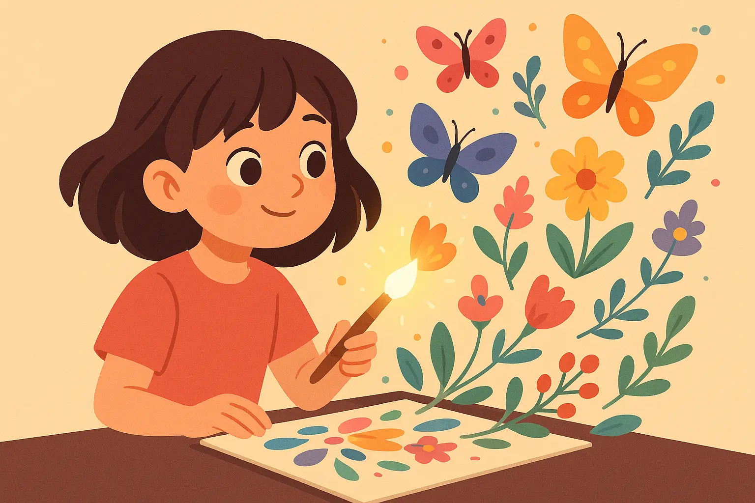 Child painting with magical paintbrush