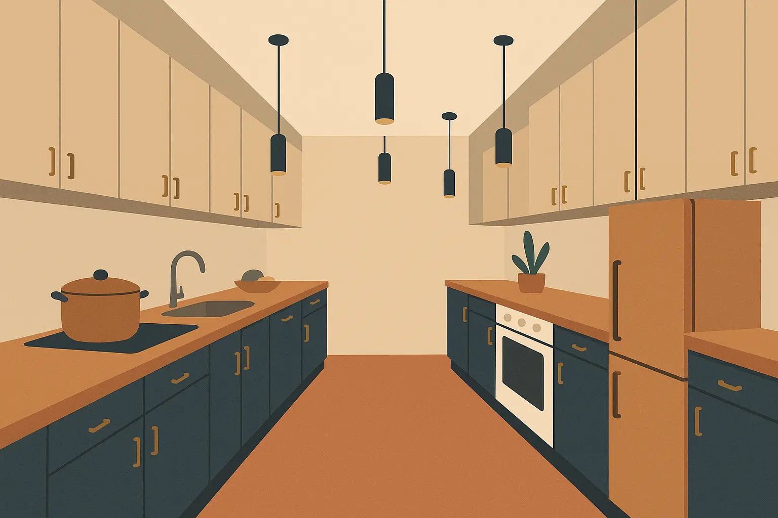 Statement lighting in galley kitchen