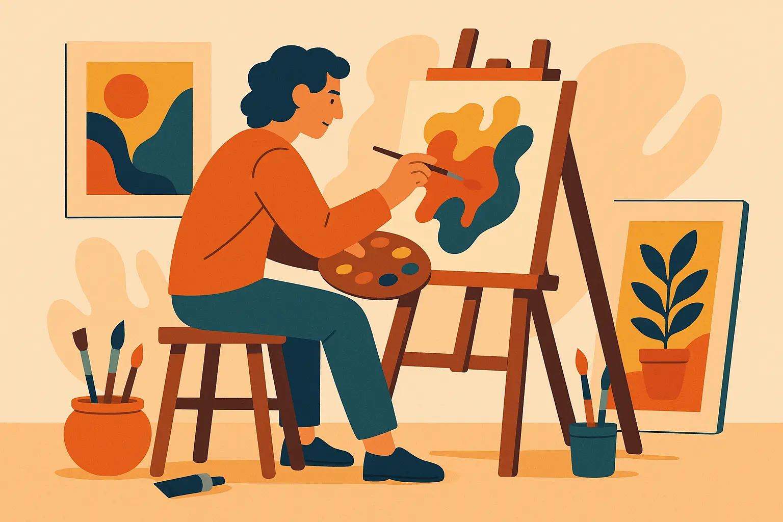 Artist painting in creative studio space