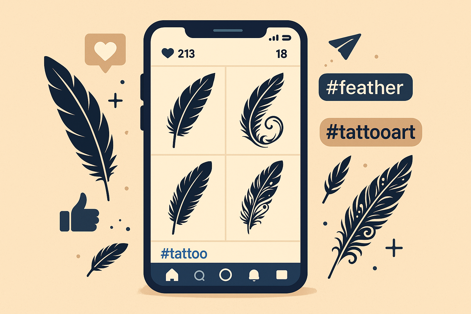 Digital overlay showing AR feather tattoo animation