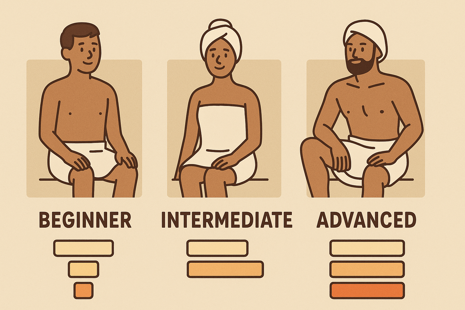 Progressive sauna protocols for different experience levels