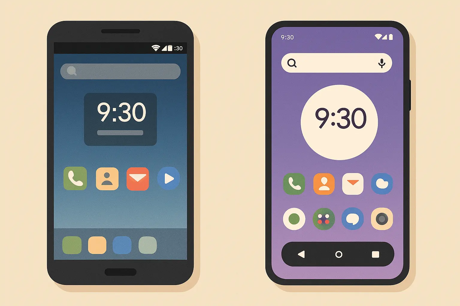 Android major version update interface showing new features