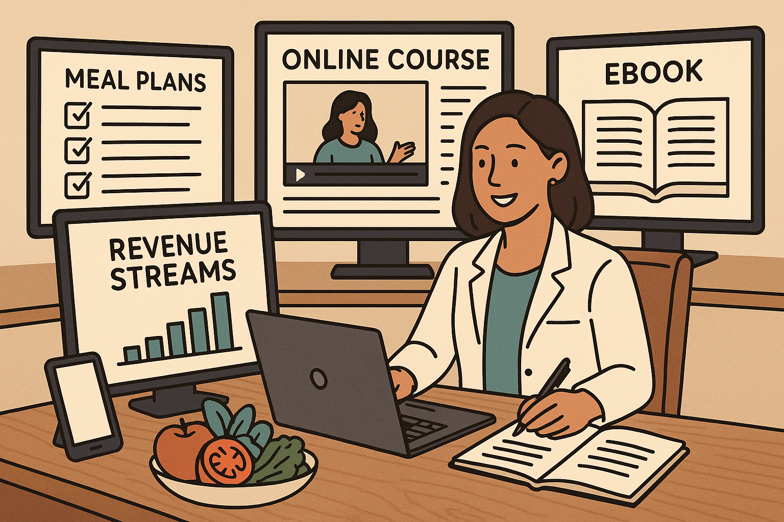Dietitian creating online courses and digital nutrition content