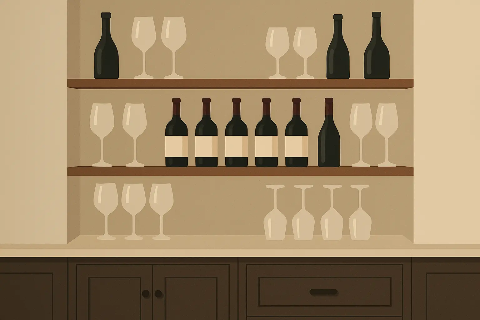 Wine and stemware display shelving