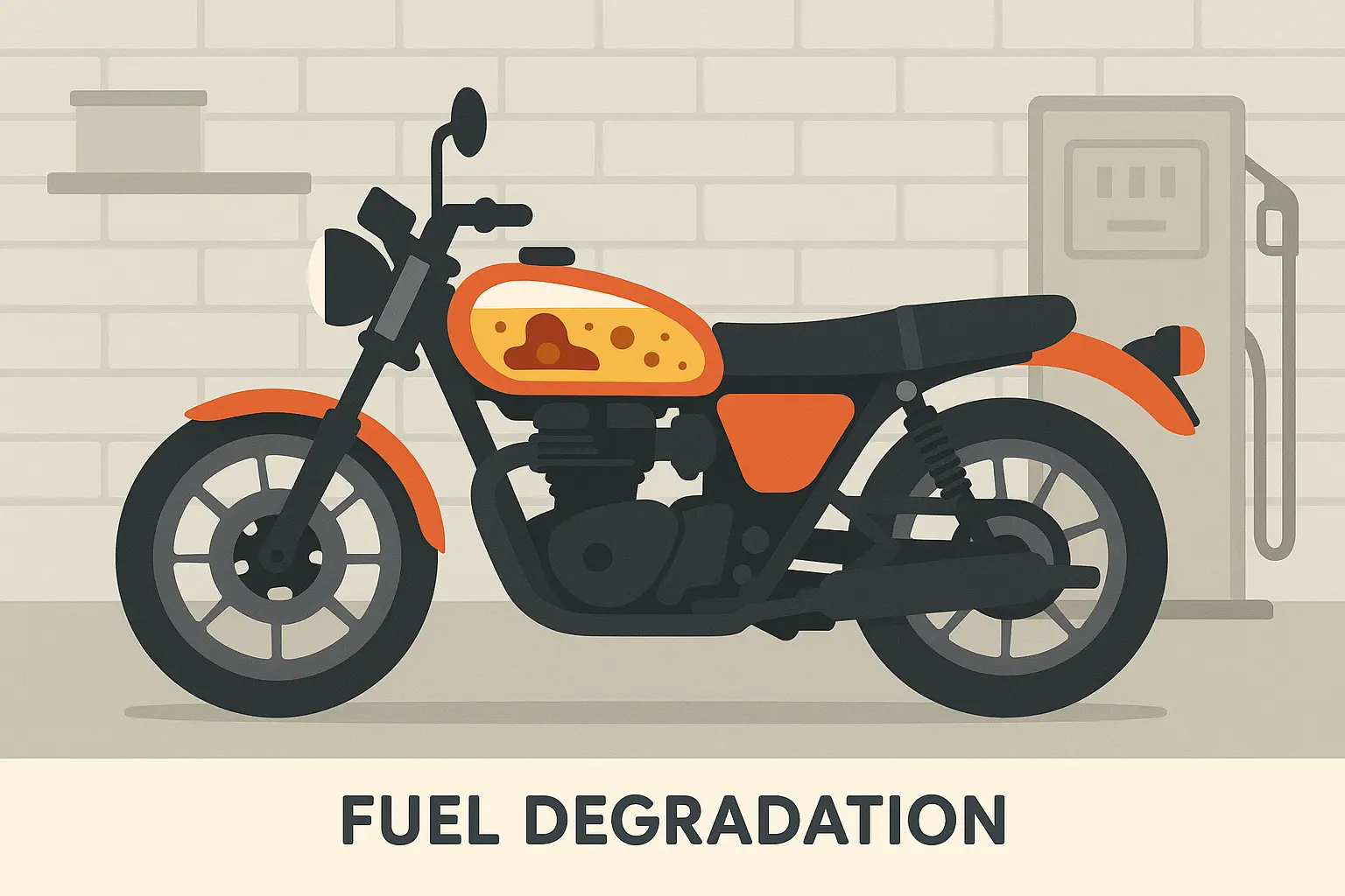 Motorcycle fuel system components showing fuel tank and injection system