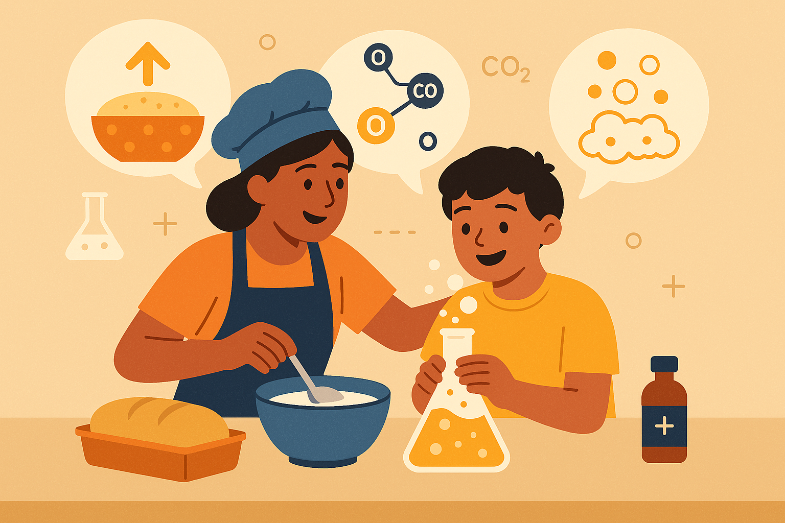 Parent teaching child cooking safety and techniques