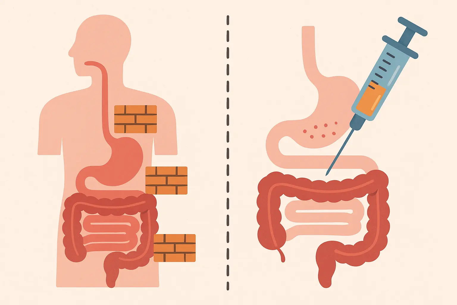 Digestive system showing B12 absorption barriers