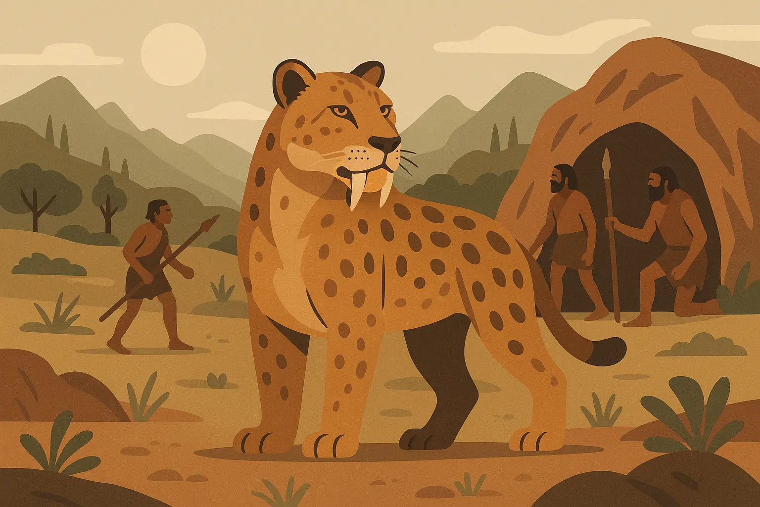 Wild cat walking independently through ancient landscape