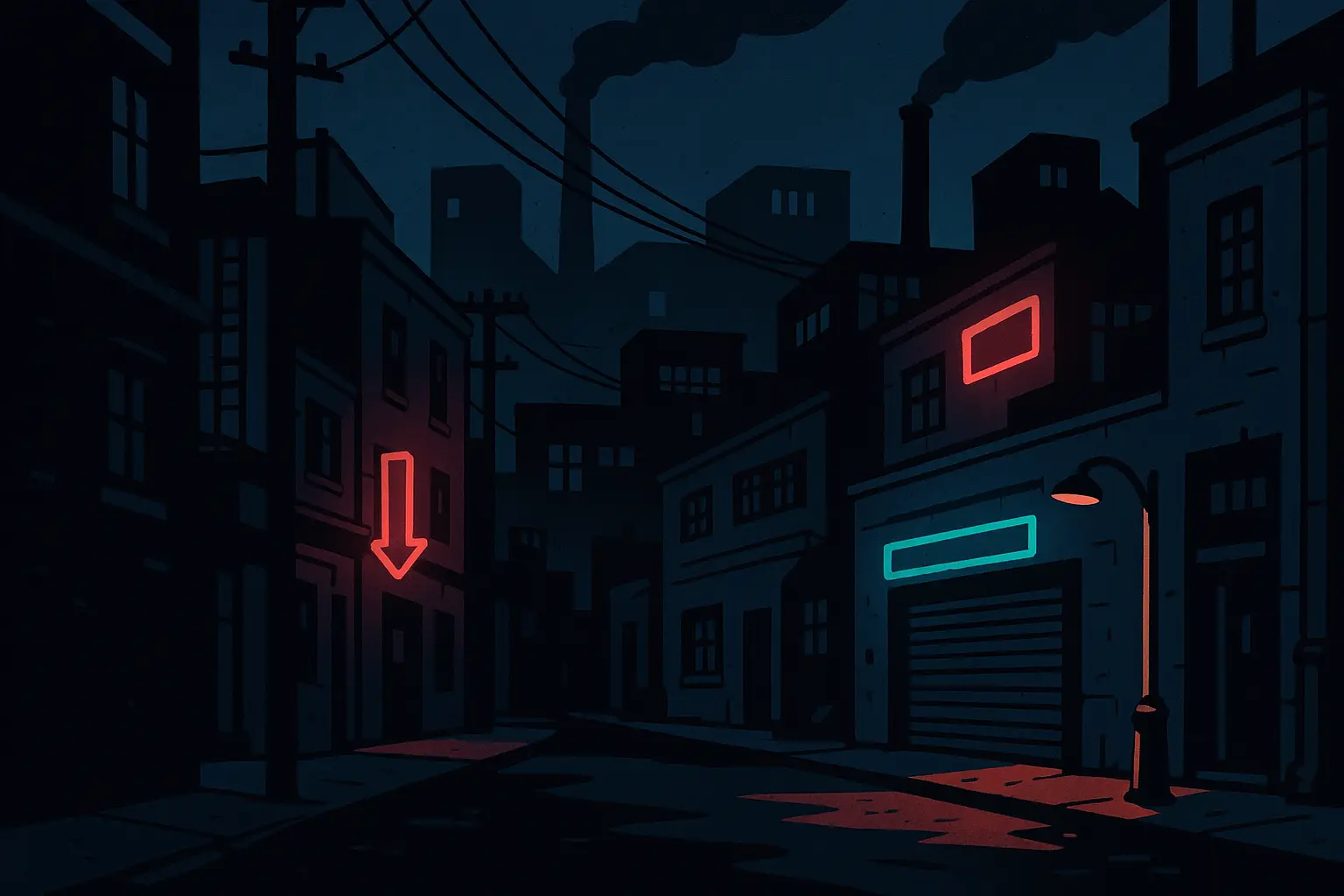 Dark urban street scene with noir atmosphere