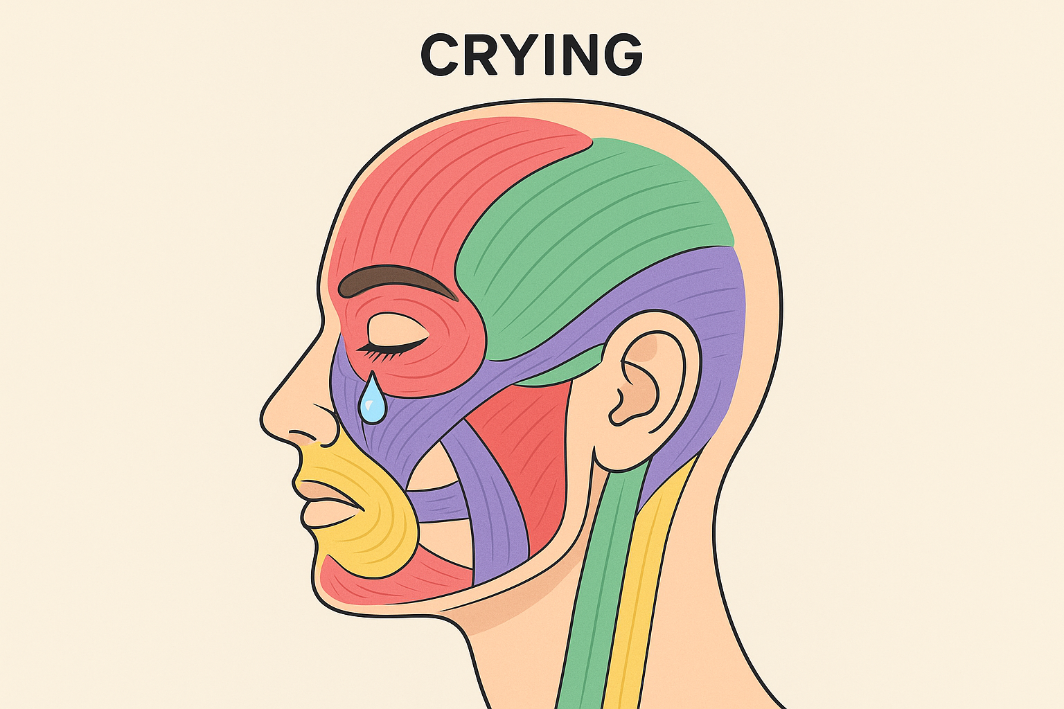 Facial muscle diagram showing crying engagement
