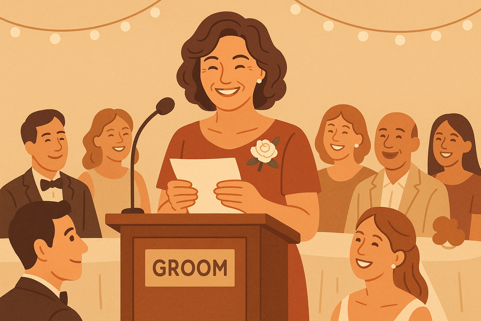 Mother of the groom giving heartfelt speech at wedding reception