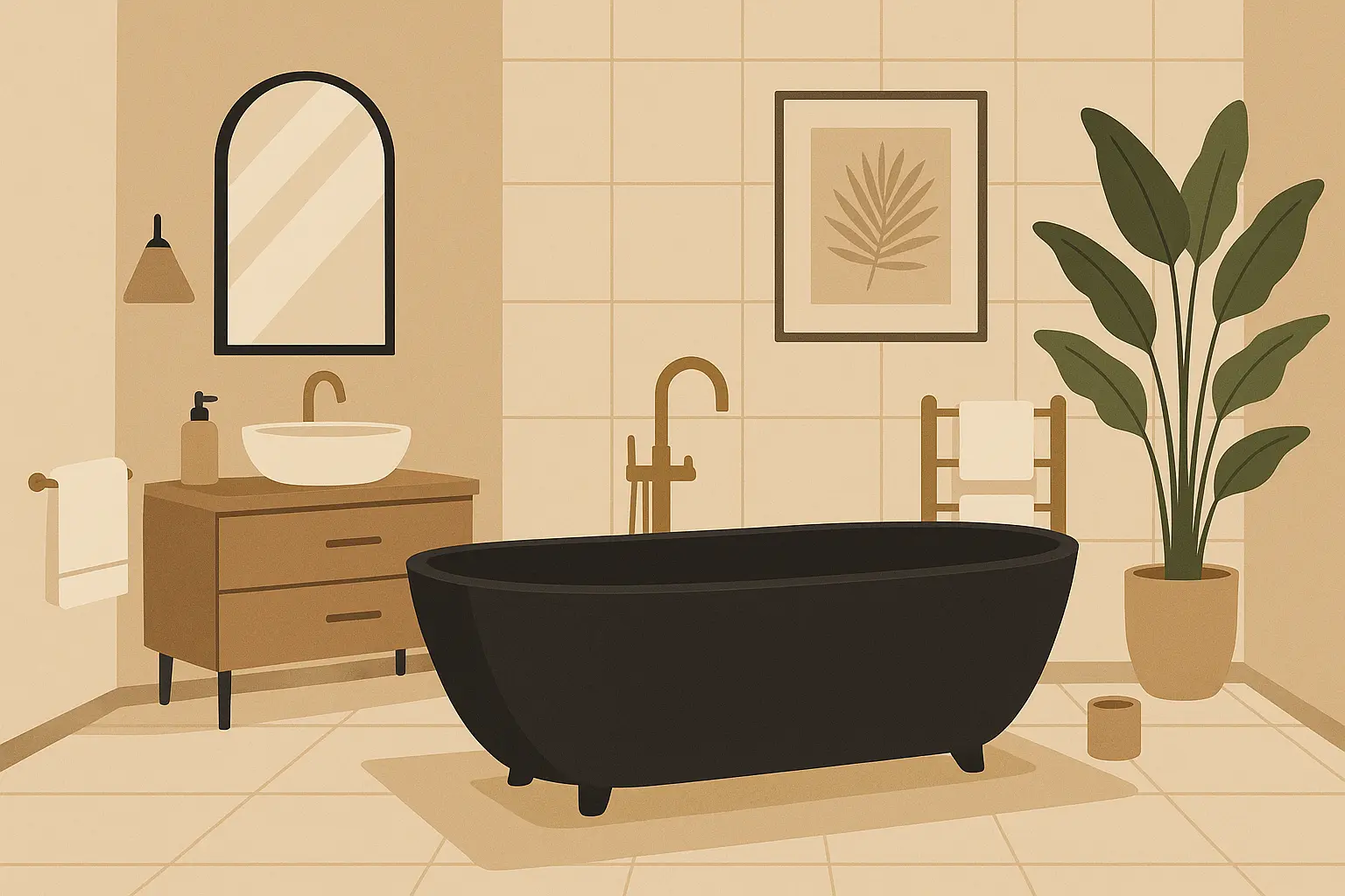 Black freestanding tub centerpiece bathroom