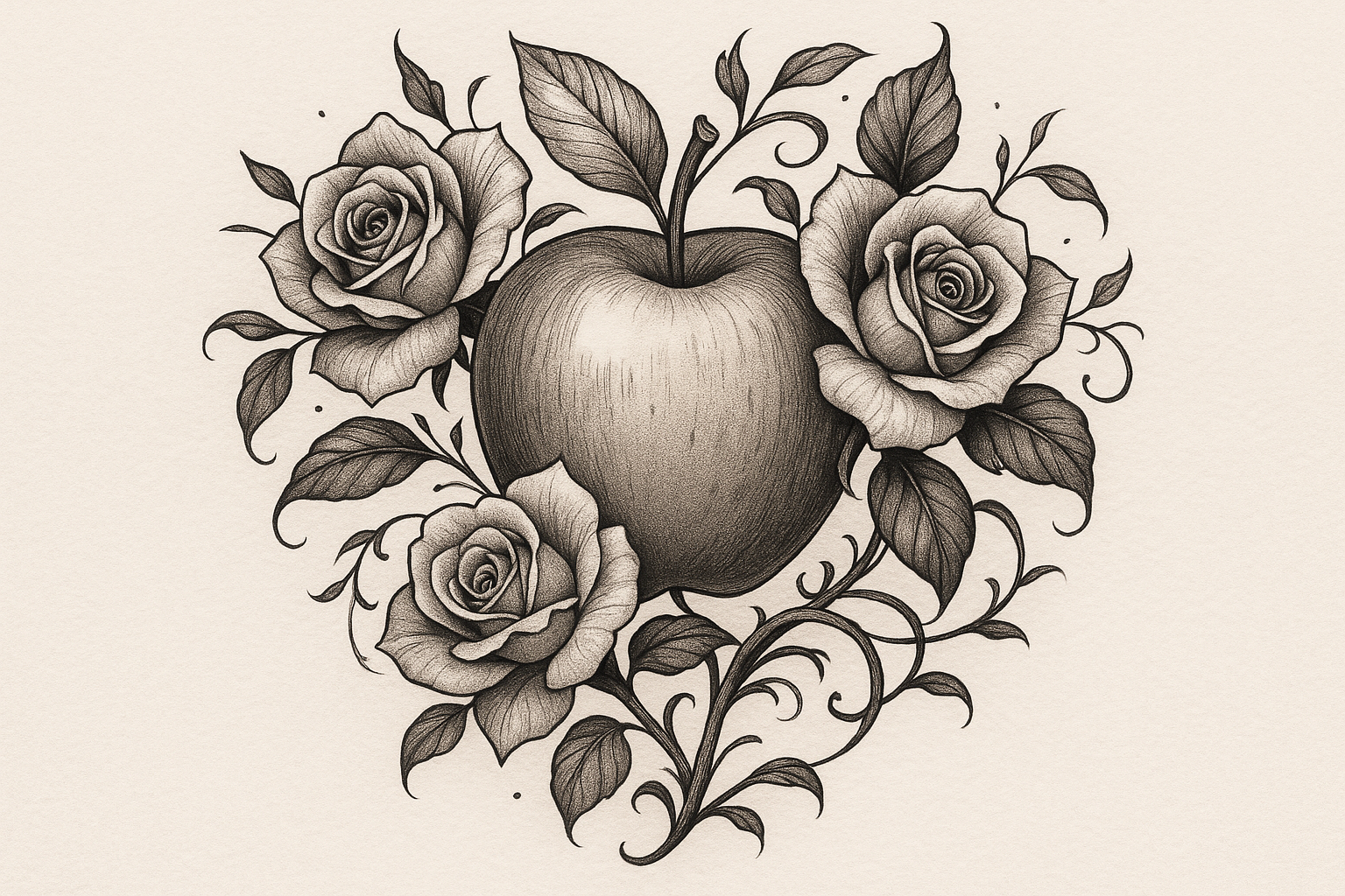 Floral apple tattoo composition