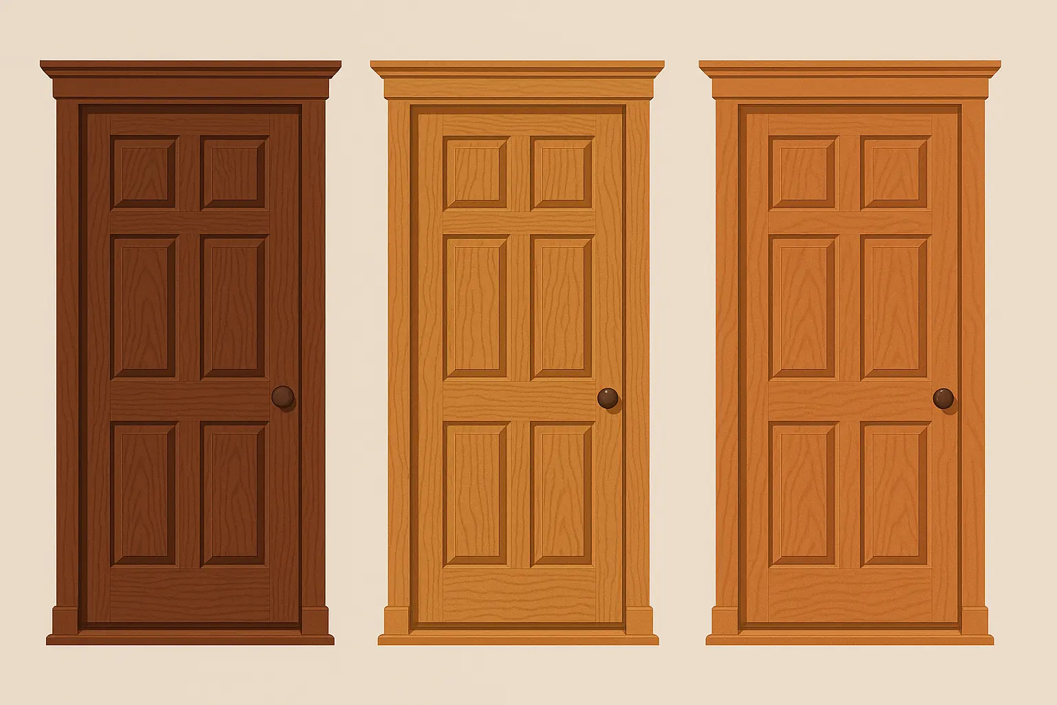 Solid wood front door with natural grain patterns