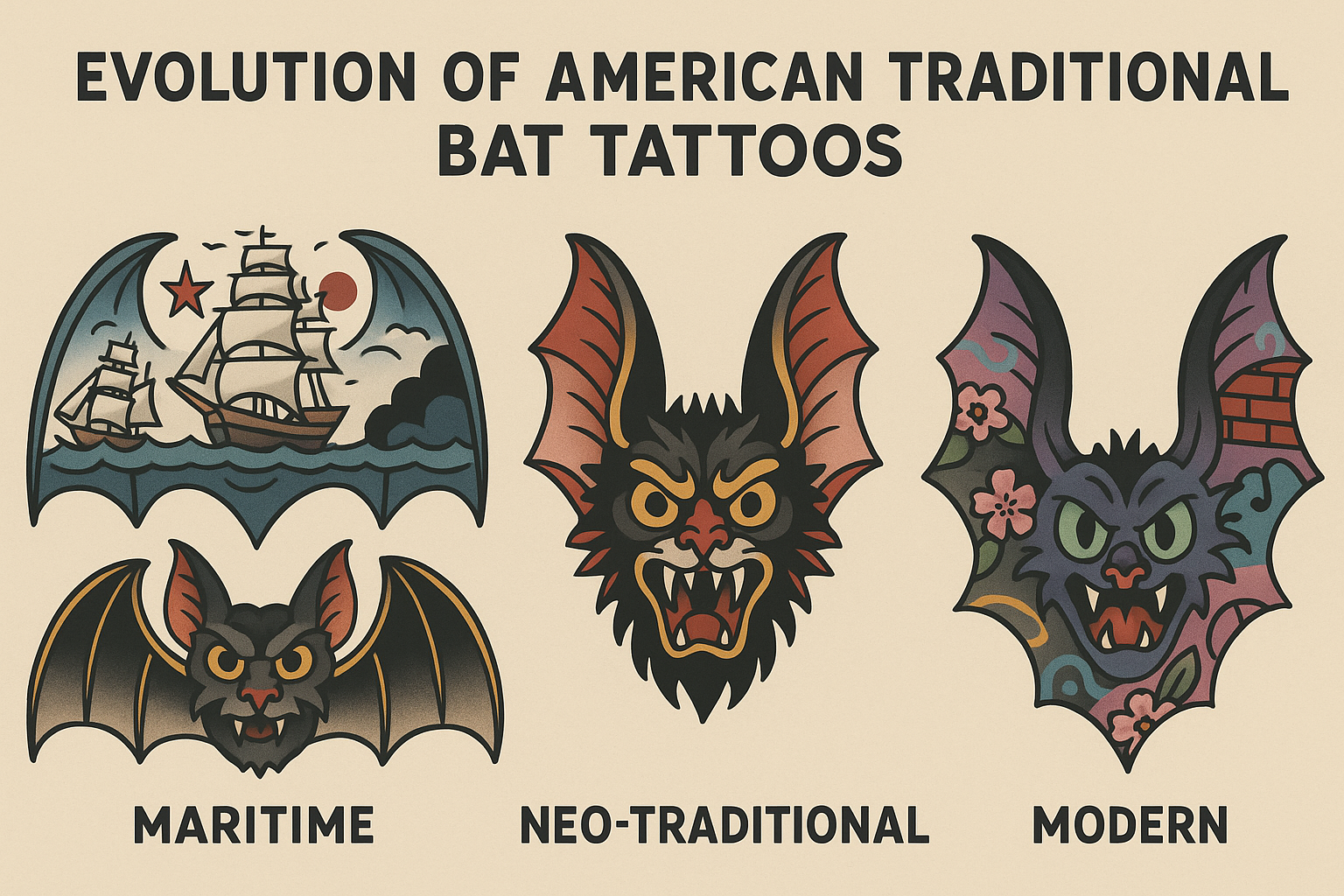 American traditional bat tattoo cultural evolution