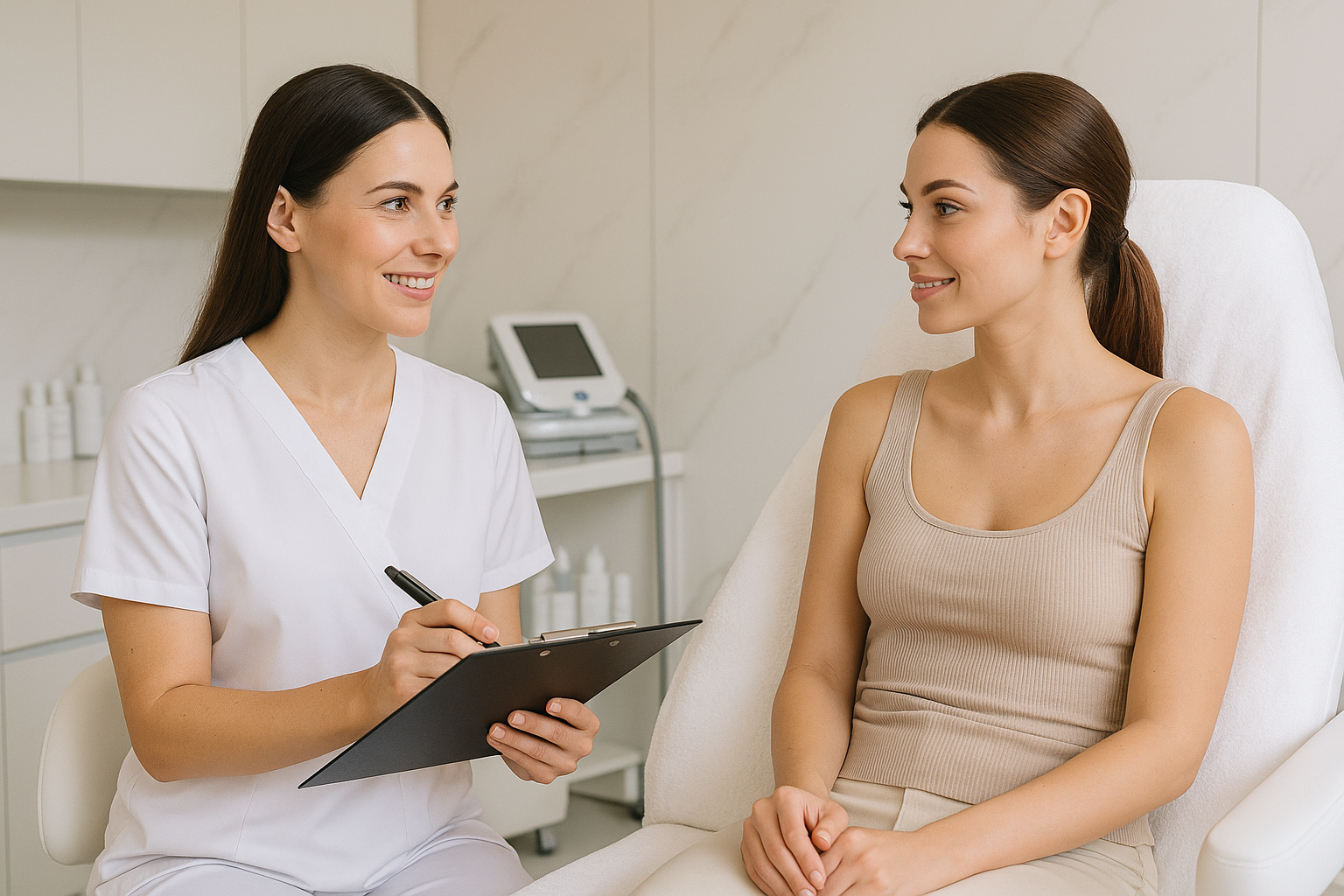 Medical aesthetician performing treatment in modern clinic