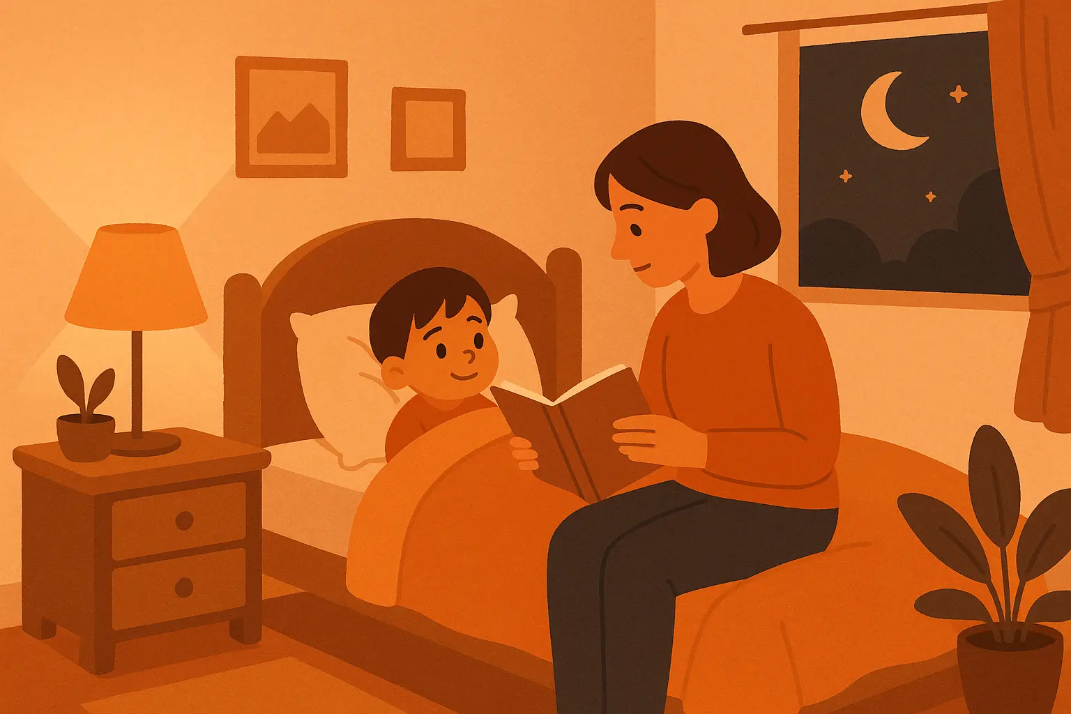 Parent reading bedtime stories to child