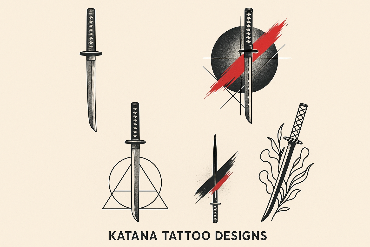 Realistic and modern katana tattoo interpretations