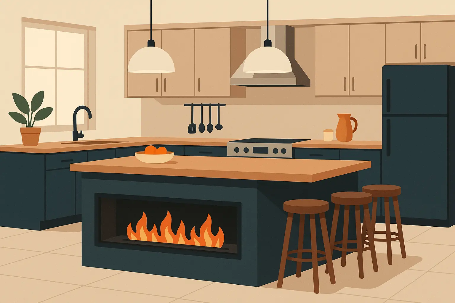 Fireplace Kitchen Island Combination