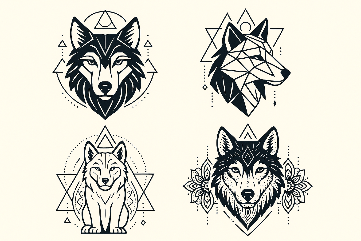 Geometric lone wolf tattoo designs