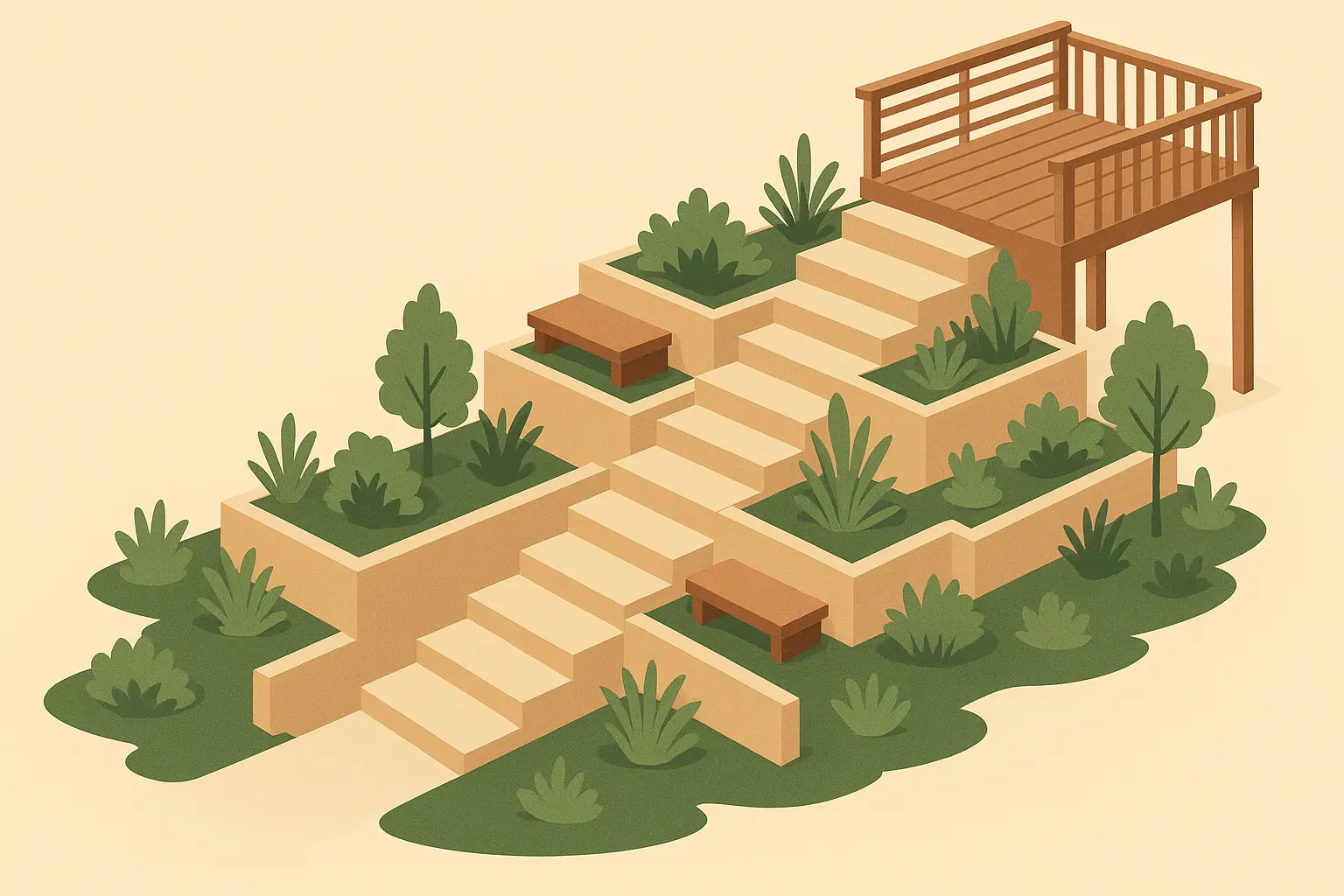 Multi-level platform deck steps